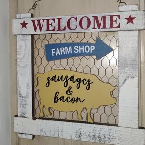 Farmhouse Wall Hanging Pig Kitchen Wood Handcrafted Barn House Home Plaque